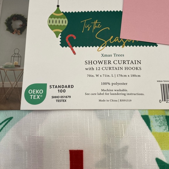 Tis the Season Shower curtain with hooks Multi colored Trees - Picture 3 of 7